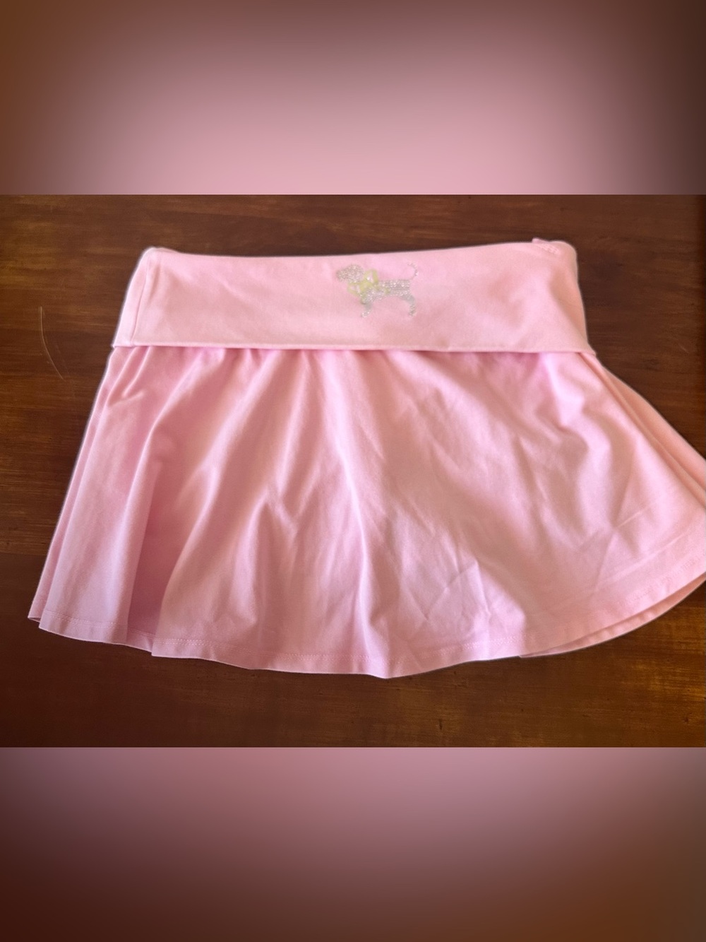PINK X LoveShackFancy Cotton Foldover Flirty Skirt Skort Rhinestone Dog Logo S